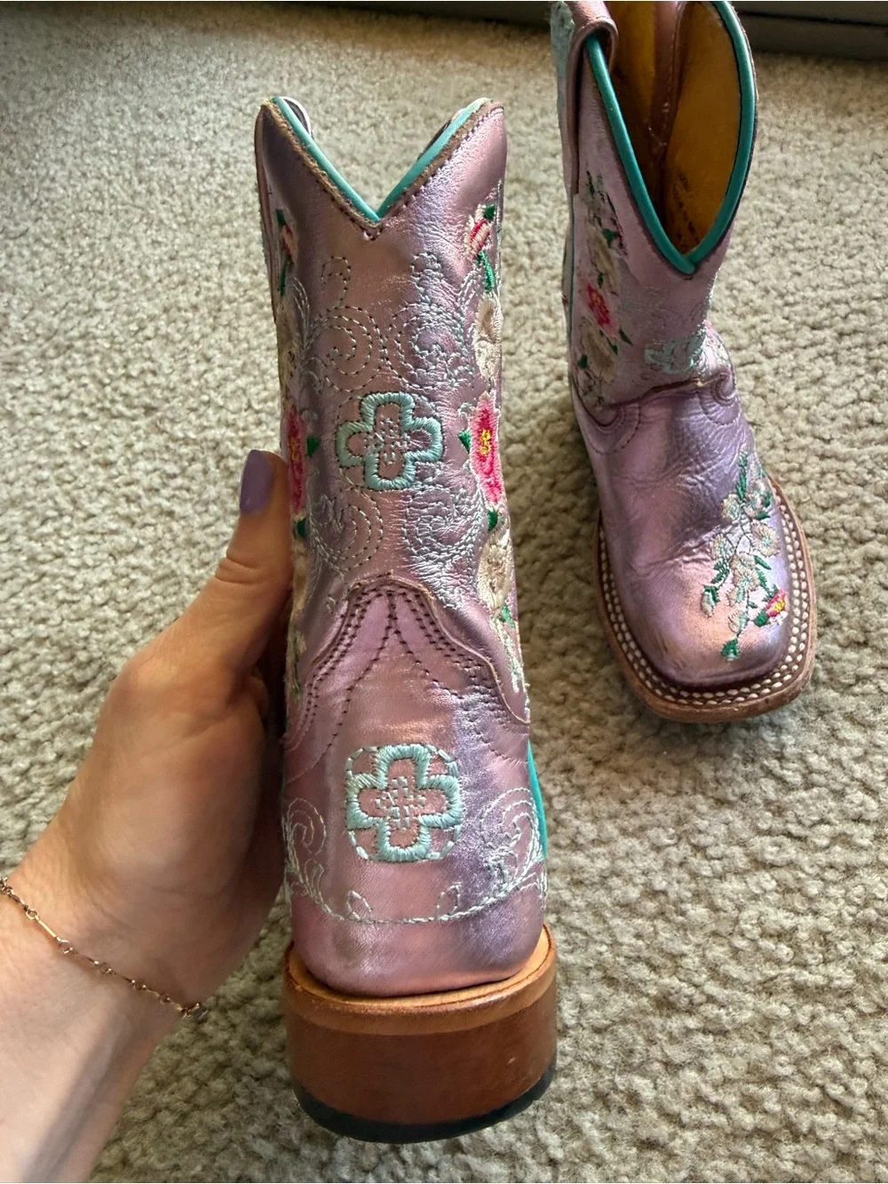 Macie Bean Metallic Pink Floral Embroidered toddler Cowboy Boots